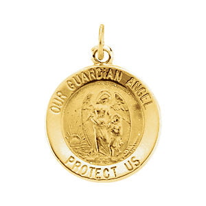 Jewels By Lux 14K Yellow Gold 15mm Guardian Angel Medal 